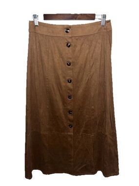 Modelle Womens Brown Button Down Midi Suede Vegan Skirt Size S NWT Boho Festival